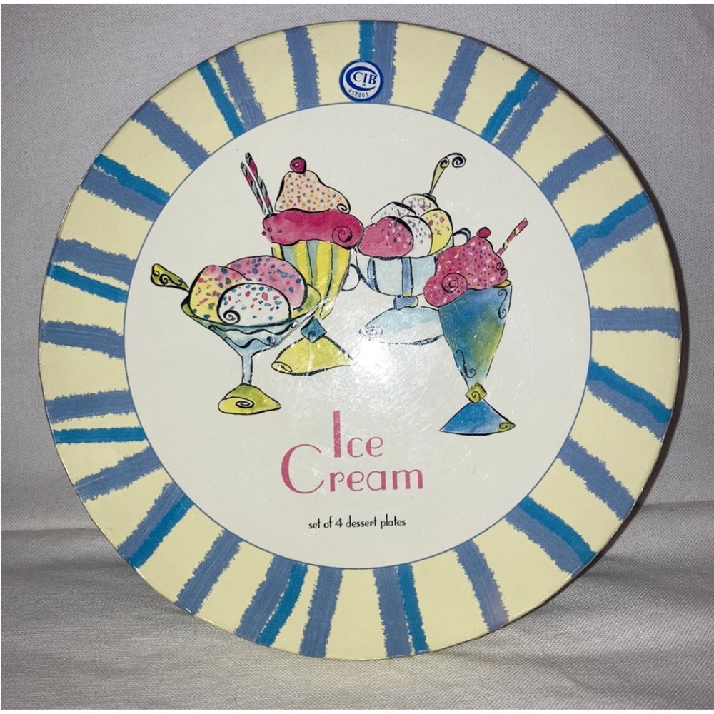 Set of 4 Rosanna Ice Cream Pattern Ceramic Dessert Plates In Original Box